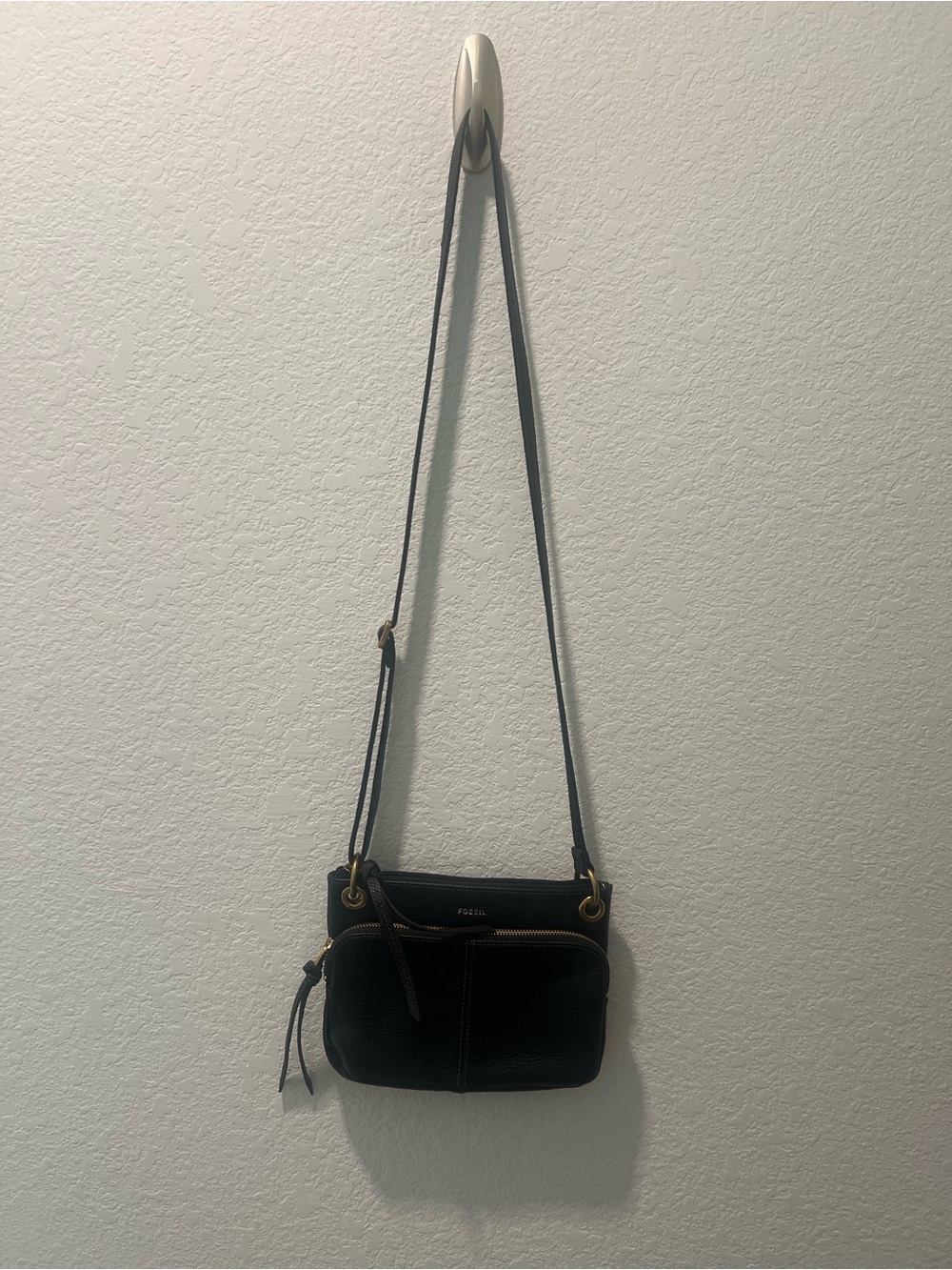Fossil Black Pebbled Leather Crossbody Bag Like New